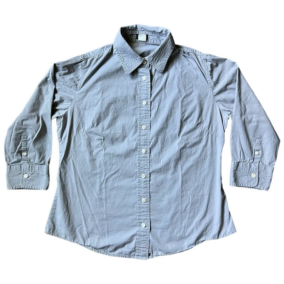 J Crew Womens Medium Solid Gray 3/4 Sleeve Button Up Shirt Textured Collar M - Picture 3 of 12